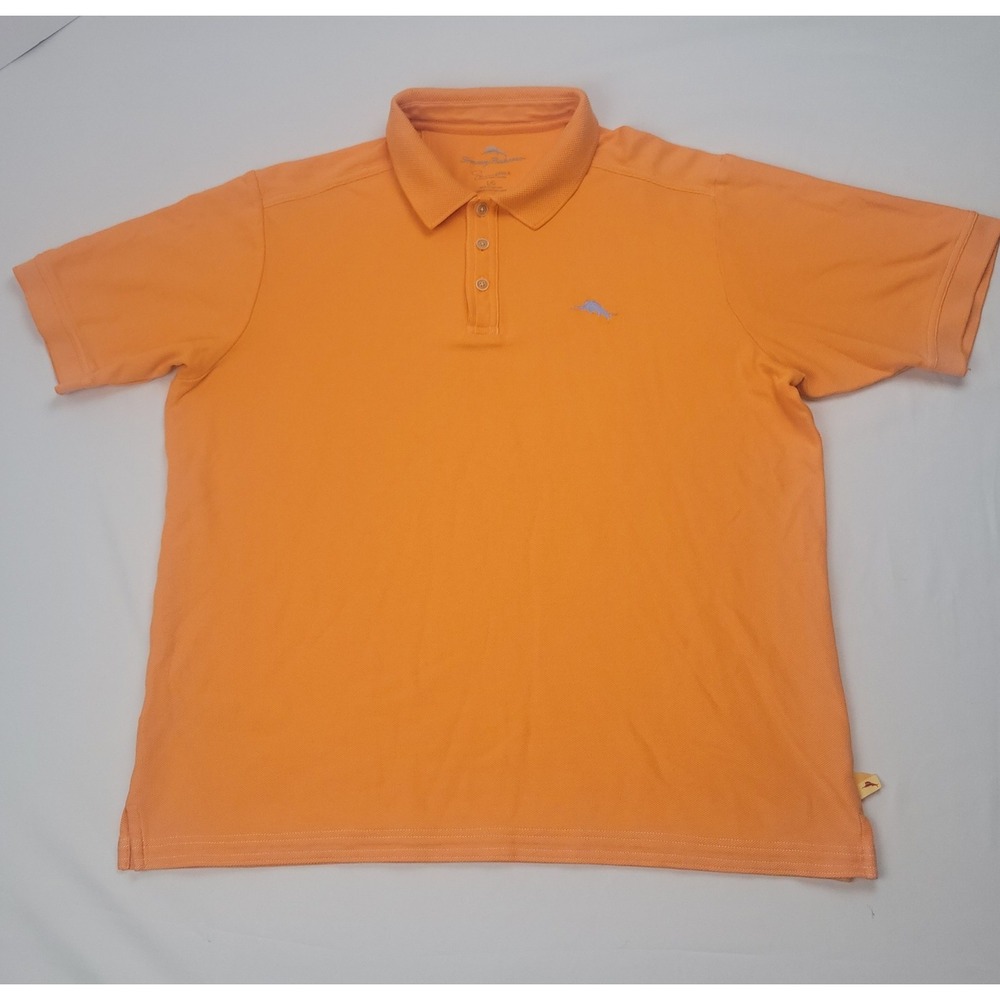 Tommy Bahama Mens Orange Polo Shirt Short Sleeve Embellished Logo Size L